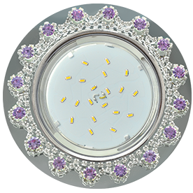 Светильник Ecola GX53 H4 Glass Круг с прозр. и аметист.страз. Корона (оправа хром)/фон зерк/центр хром